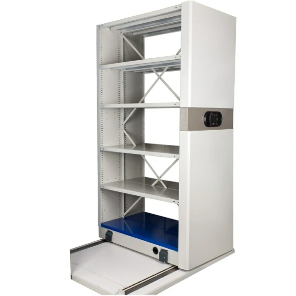 Стеллаж мобильный архив с электронным штурвалом Стеллаж мобильный архив с электронным штурвалом