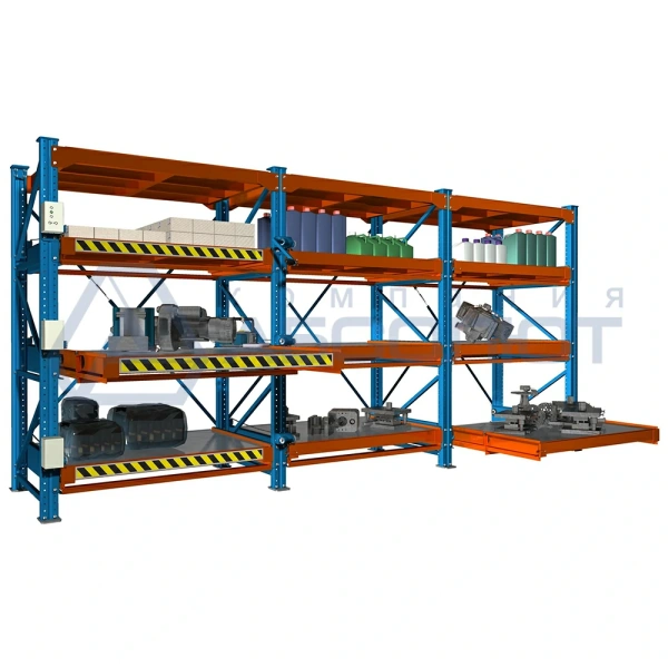 Стеллаж с выкатными платформами полного выдвижения Slide-1400, 800*1400  с мех. приводом полки