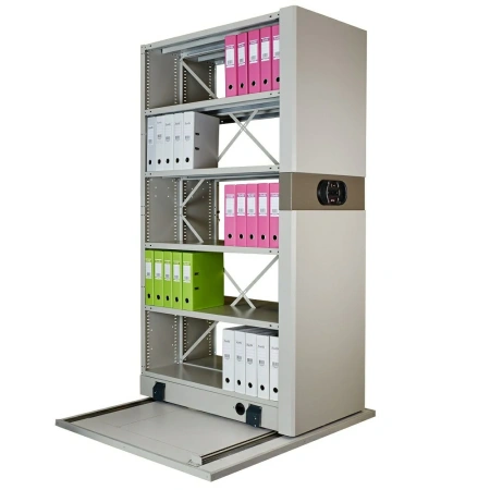 Стеллаж мобильный архив с электронным штурвалом Стеллаж мобильный архив с электронным штурвалом