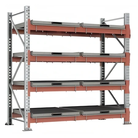 Стеллаж с выкатными платформами Roll 4 яруса по 2 платформы Стеллаж с выкатными платформами Roll 4 яруса по 2 платформы